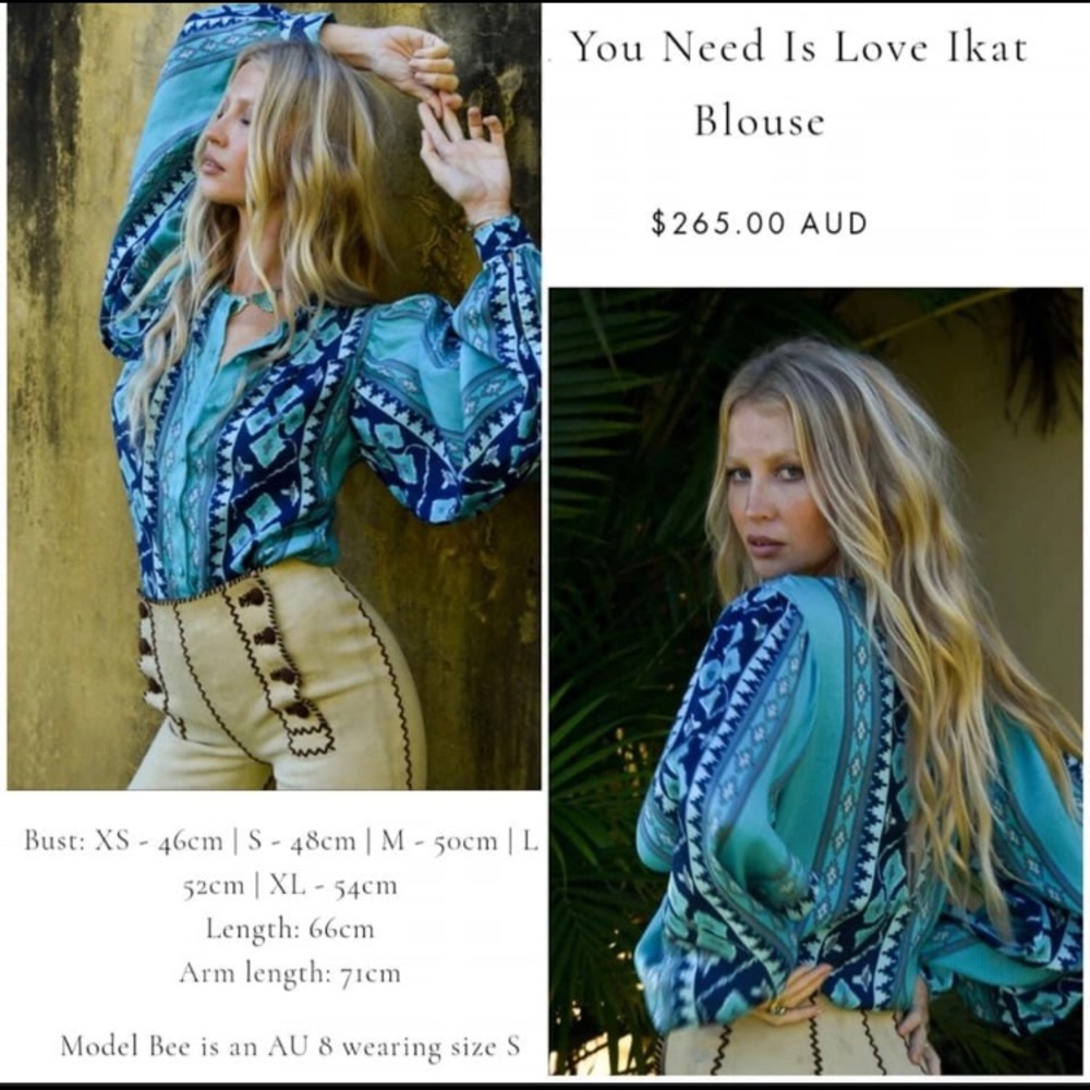 💙 🦄 FOUND Chasing Unicorns All You Need Is Love Ikat Blouse Medium 💙